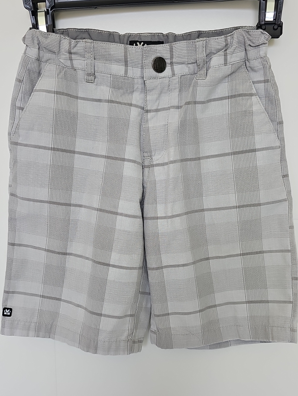 Micros Light Gray Plaid Kids Shorts Boy Sz 7